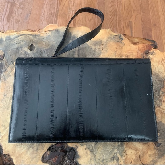 Vintage Genuine Eel Skin Black Shoulder Bag / Clutch - Picture 2 of 9